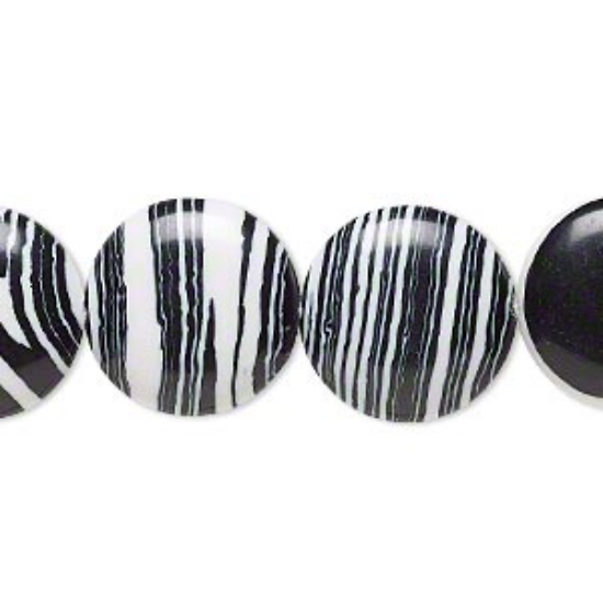 Picture of Resin Bead 16mm flat round Black and White x2