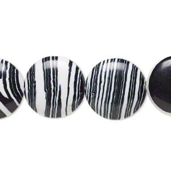 Picture of Resin Bead Flat Round 16mm Black and White x1