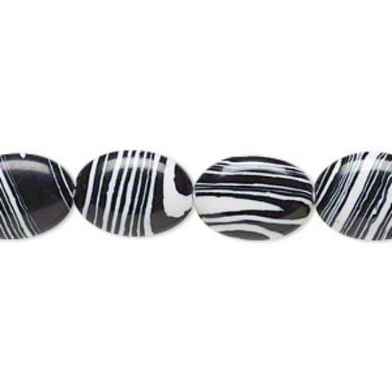 Picture of Bead resin black and white 14x10mm flat oval x40cm