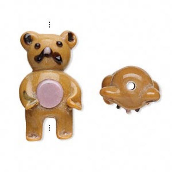 Picture of Lampwork Glass Bead Teddy Bear 30x15x12mm Brown x1