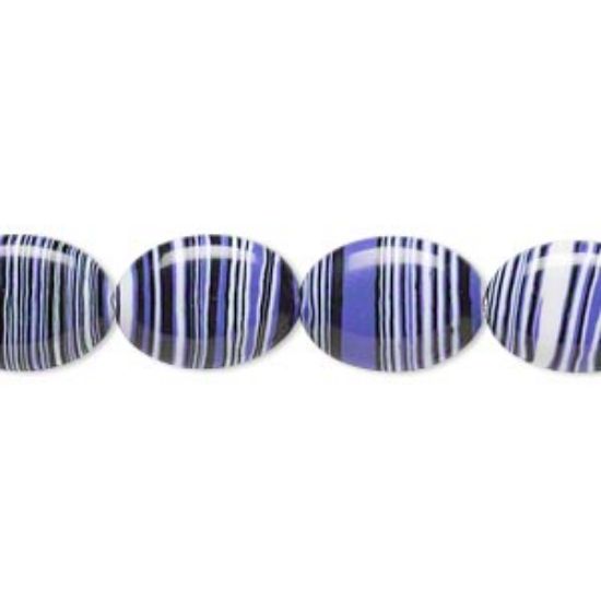 Picture of Bead resin black / white / purple 14x10mm flat oval x40cm
