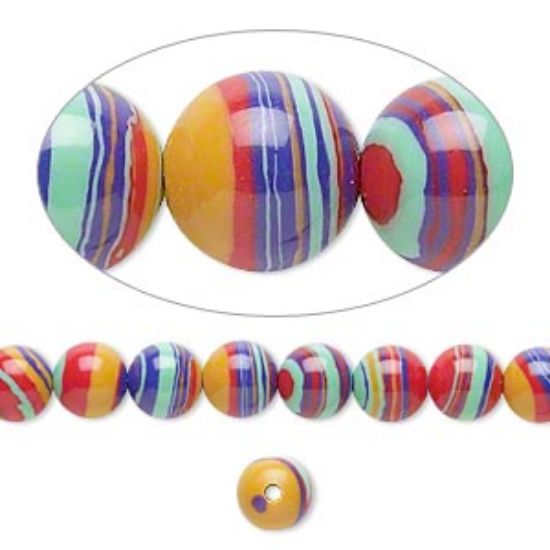 Picture of Bead resin multicolored 6mm round with swirls x40cm