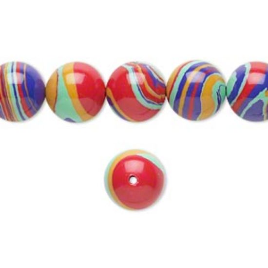 Picture of Bead resin multicolored 10mm round with swirls. Sold per 16-inch strand.