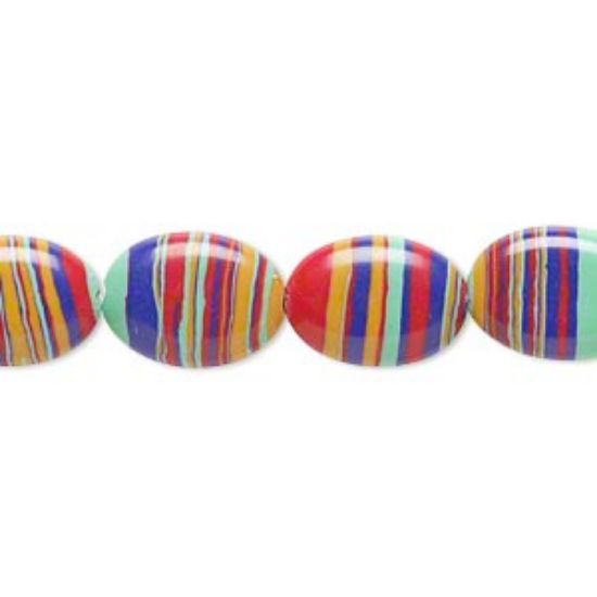 Picture of Bead resin multicolored 14x10mm flat oval with swirls x40cm