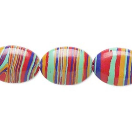 Picture of Bead resin multicolored 18x13mm flat oval with swirls. Sold per 16-inch strand.