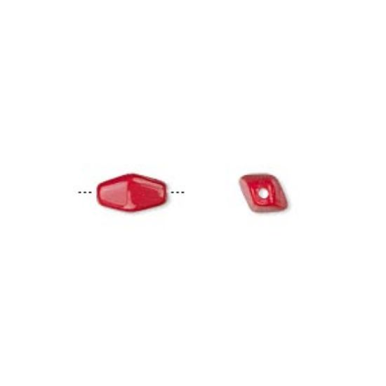 Picture of Bead, Preciosa Czech pressed glass, opaque red, 8.5x4.5mm 4-sided double cone. Sold per 16-inch strand.
