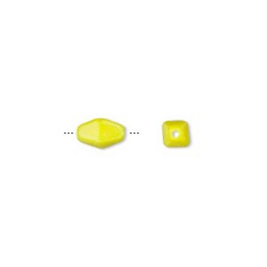 Picture of Bead, Preciosa Czech pressed glass, opaque yellow, 8.5x4.5mm 4-sided double cone. Sold per 16-inch strand.