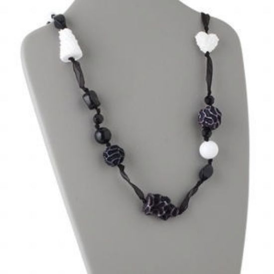 Picture of Necklace, acrylic with imitation rhodium-finished pewter (tin-based alloy), white/black, 40 inches. 