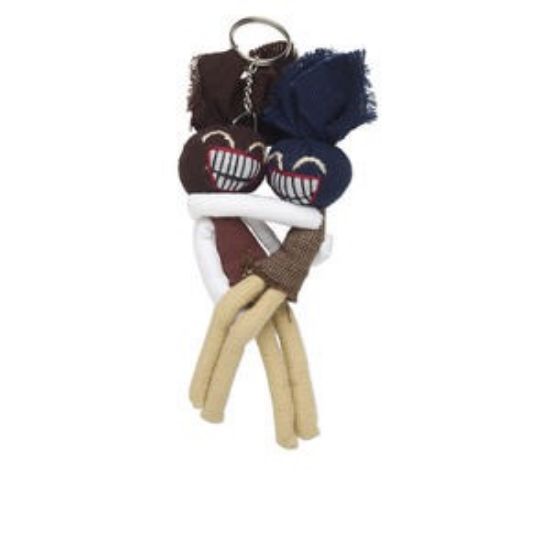 Picture of Key ring, cloth with steel ring and chain, blue / brown / white, 6x3-inch double doll x1