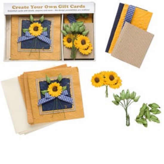 Picture of Gift card kit, mulberry paper and other themed embellishments, yellow/blue/beige, 4-3/4x4-3/4 inch card. Sold per pkg of 6 cards.