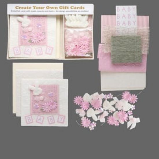 Picture of Gift card kit, mulberry paper and other themed embellishments, pink and white, 4-3/4x4-3/4 inch card. Sold per pkg of 6 cards.