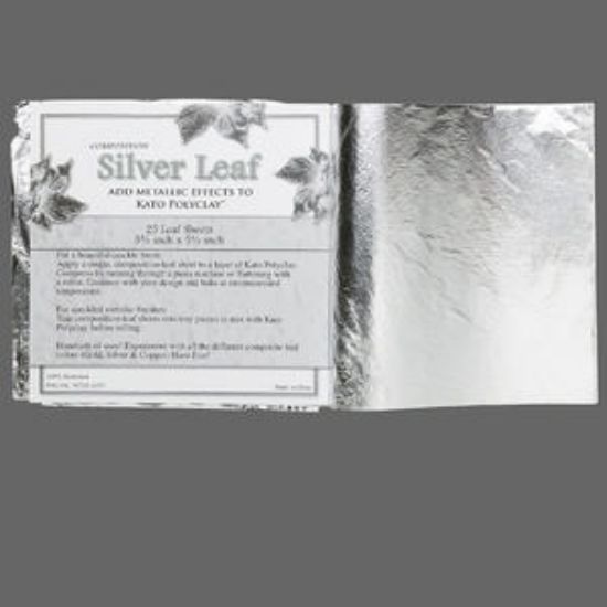 Picture of Silver leaf sheet, 100% aluminum, 5-1/2 x 5-1/2 inches. Sold per pkg of 25 sheets.