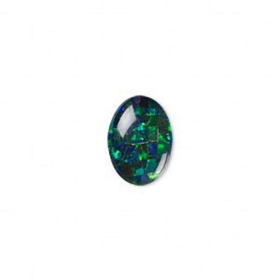 Picture of Cabochon Gilson opal (synthetic) mosaic black 14x10mm oval x1