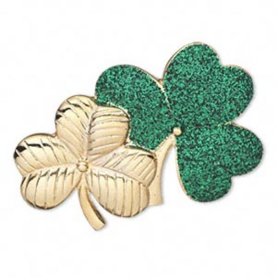 Picture of Brooch double 3-leaf Clover 48x32mm w/ glitter x1