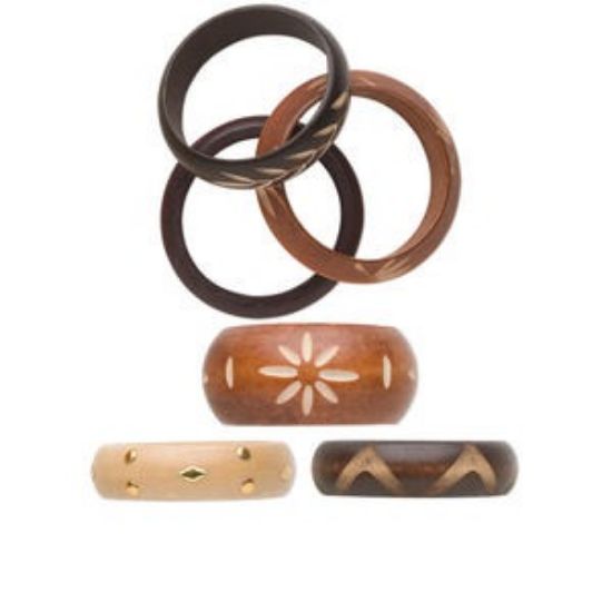 Picture of Bracelet, wood (natural / dyed), multicolored, 68mm bangle. Sold per pkg of 10.