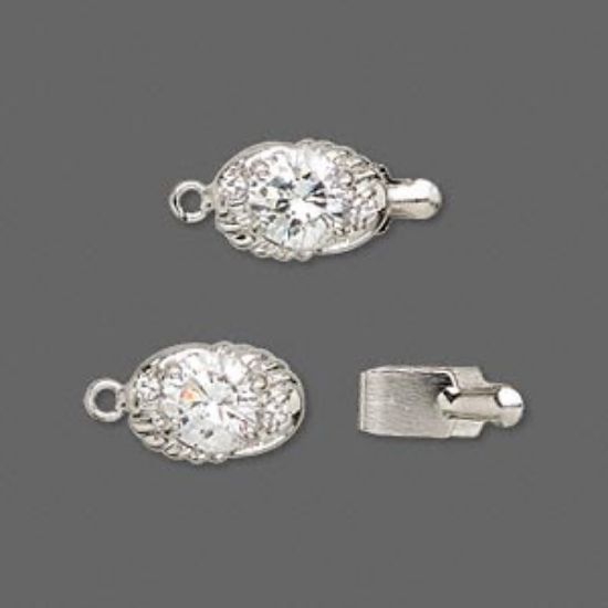 Picture of Clasp box 12x8mm oval Cubic Zirconia Rhodium Finish x1