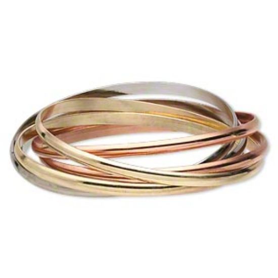 Picture of Bangle Bracelet set 4mm wide  interlocking bands Copper- / Silver / Gold Tone x6