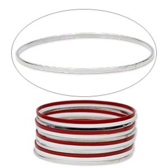 Picture of Steel Bangle Bracelet 2.5mm wide Enamel Red and White x12