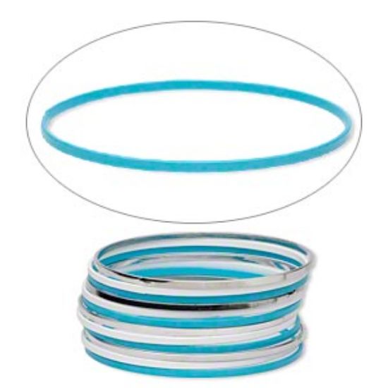 Picture of Steel Bangle Bracelet 2.5mm wide Enamel Light Blue and White x12
