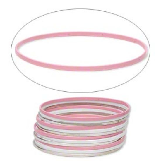 Picture of Steel Bangle Bracelet 2.5mm wide Enamel Pink and White x12