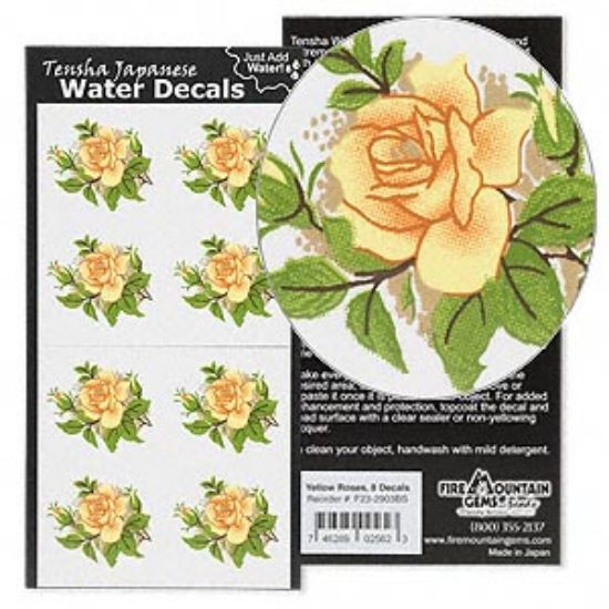 Picture of Water decal, Tensha Japanese, yellow, 28x25mm rose. Sold per pkg of 8.