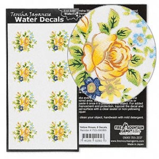 Picture of Water decal, Tensha Japanese, yellow, 25x23mm flower. Sold per pkg of 8.