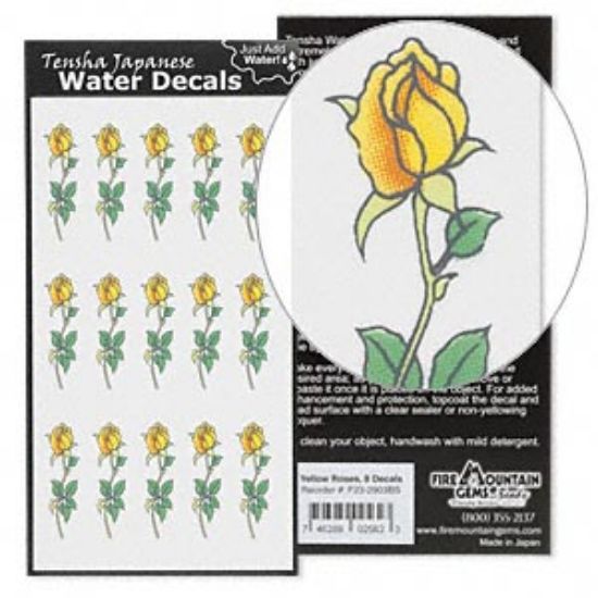 Picture of Water decal, Tensha Japanese, yellow, 32x9mm rose. Sold per pkg of 15.