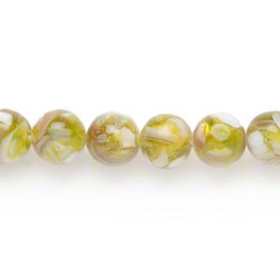 Picture of Bead resin and mother-of-pearl shell (assembled) olive green 8-9mm round. Sold per 16-inch strand.