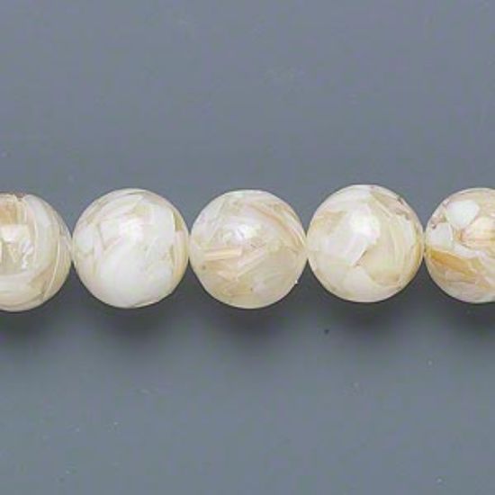 Picture of Bead resin and mother-of-pearl shell (assembled) clear 10-11mm round. Sold per 16-inch strand.
