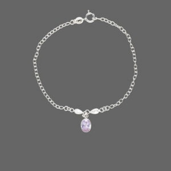 Picture of Bracelet, sterling silver and cubic zirconia, lavender and clear, 5x3mm faceted pears and 8x6mm faceted oval, 7-1/2 inch. Sold individually.