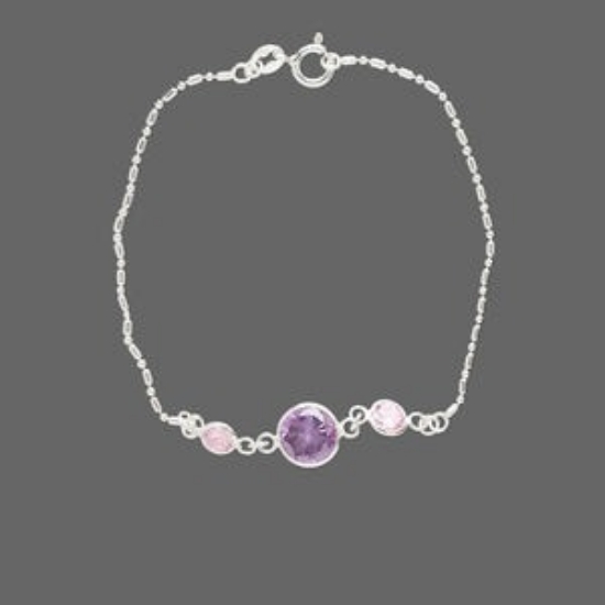 Picture of Bracelet, sterling silver and cubic zirconia, dark amethyst purple and pink, 5mm and 8mm faceted round, 7-1/2 inch. Sold individually.