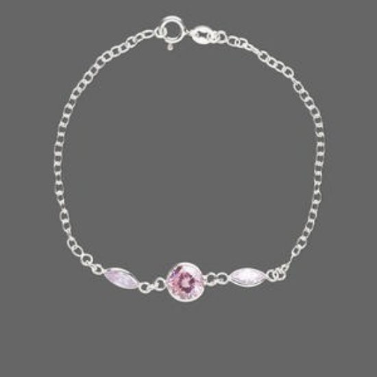 Picture of Bracelet, sterling silver and cubic zirconia, pink and lavender, 8mm faceted round and 8x4mm faceted marquise, 7-1/2 inch. Sold individually.