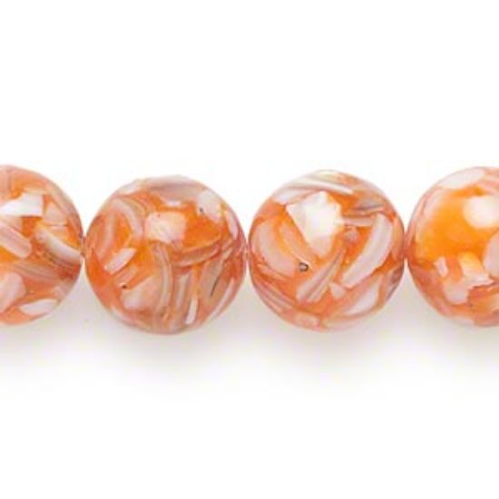 Picture of Bead mother-of-pearl shell and resin (assembled) orange 14mm round x38cm