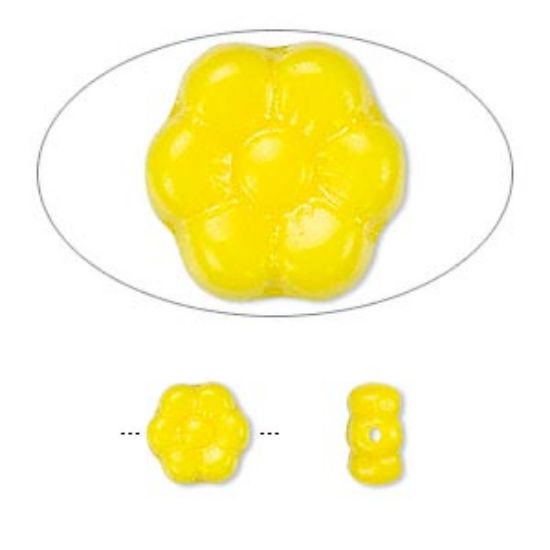 Picture of Bead, Preciosa Czech pressed glass, opaque yellow, 8.5x4.5mm flower. Sold per 16-inch strand.
