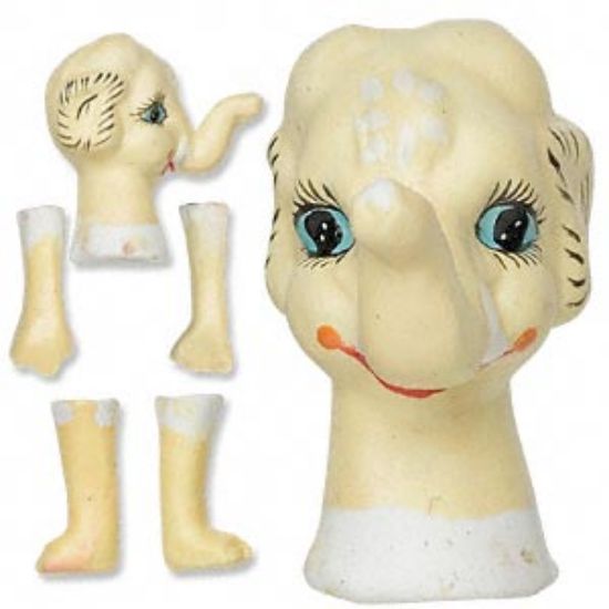Picture of Porcelain doll set, elephant head with hands and feet, approx. 29x53mm head with post. Pkg of one 5-piece set.
