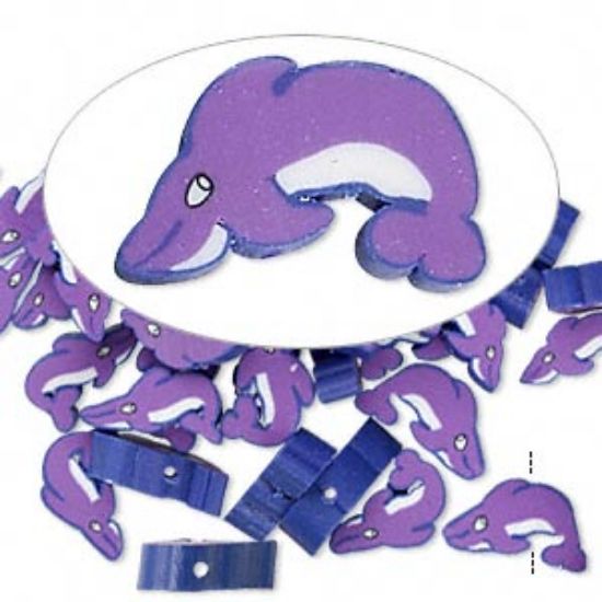 Picture of Polymer Clay Bead  Dolphin 13x7mm Purple x10