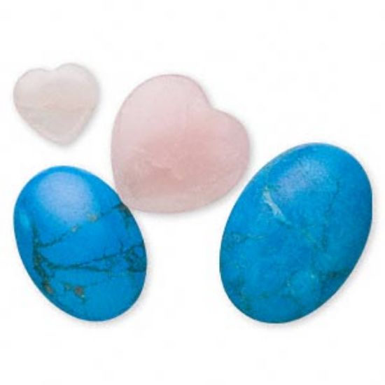 Picture of Component mix, multi-gemstone (natural / dyed / manmade) 14x14mm-45x45mm puffed heart and oval. x4.