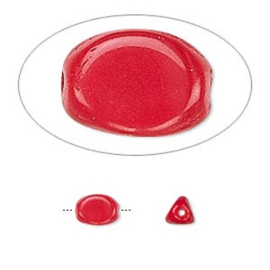 Picture of Bead, Preciosa Czech pressed glass, opaque red, 7.5x4.5mm triangular oval. Sold per 16-inch strand.