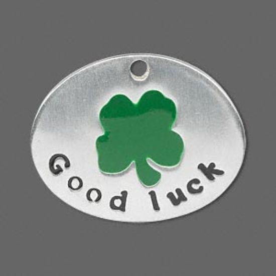 Picture of Focal 33x27mm oval with single-sided "Good Luck" and 4-leaf clover x1