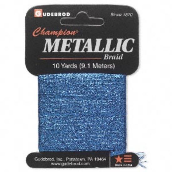 Picture of Thread, Gudebrod, Mylar, metallic blue, HT braid, 1/8 inch. Sold per 10-yard card.