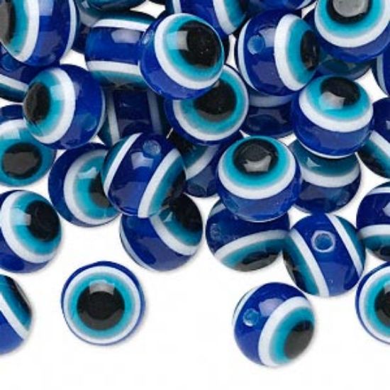 Picture of Resin Bead Evil Eye 10mm round Blue x20