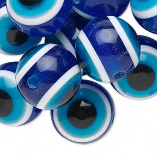 Picture of Resin Bead Evil Eye 18mm round Blue x5