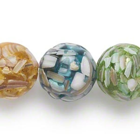 Picture of Bead mother-of-pearl shell and resin (assembled) multicolored 17-18mm round. Sold per 15-inch strand.