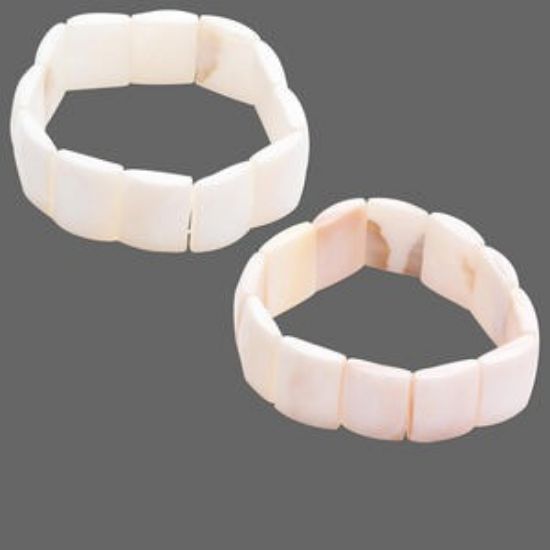 Picture of Mother-of-pearl Shell Stretch Bracelet 20x15mm double-drilled rectangle White x1