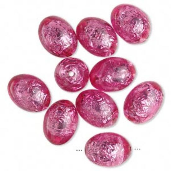Picture of Resin Bead Oval 22x17mm Silver-Color Foil Fuchsia x10