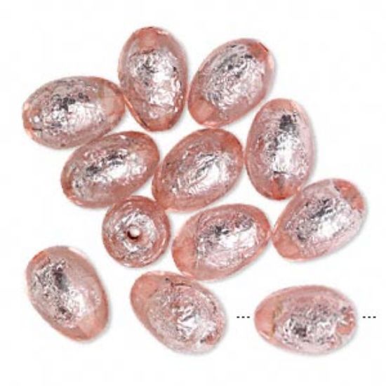 Picture of Resin Bead Oval 20x14mm Silver-Color Foil Aqua Pink x12