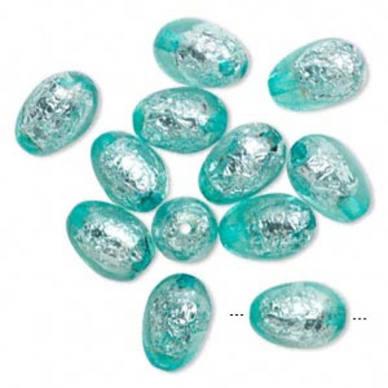 Picture of Resin Bead Oval 20x14mm Silver-Color Foil Aqua blue x12