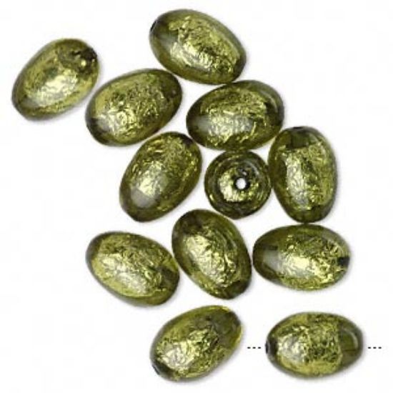 Picture of Resin Bead Oval 20x14mm Silver-Color Foil Green x12