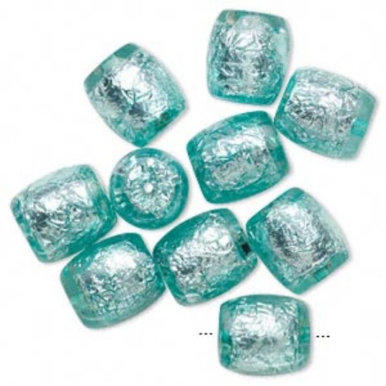 Picture of Resin Bead Barrel 23x20mm Silver-Color Foil Aqua Blue x10