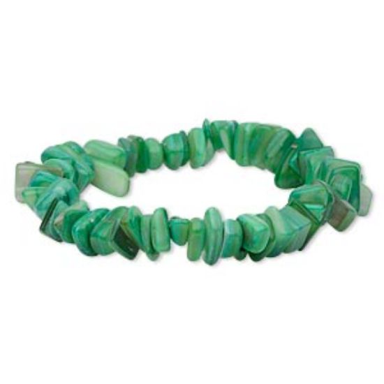 Picture of Bracelet, stretch, mother-of-pearl shell (dyed), shamrock, medium chip, 7 inches. Sold individually.